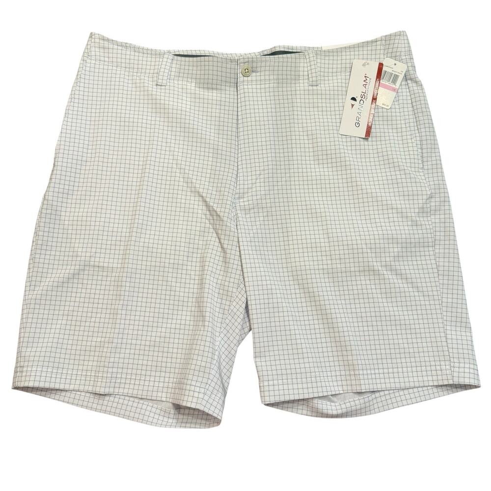 Grand Slam Performance Men’s NEW blue windowpane golf shorts 38